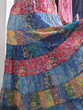 Vintage Multicolor Tiered Boho Maxi Skirt - Vibrant Patchwork